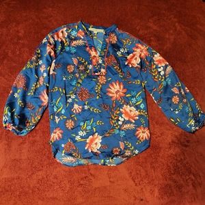 LOFT Blouse Blue Flower Print Size XSP